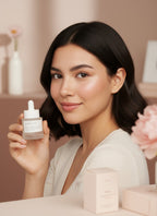 Mujer joven sosteniendo ampolla iluminadora SKIN1004 Madagascar Centella Niacinamide de K-Chic Skin Especialidad