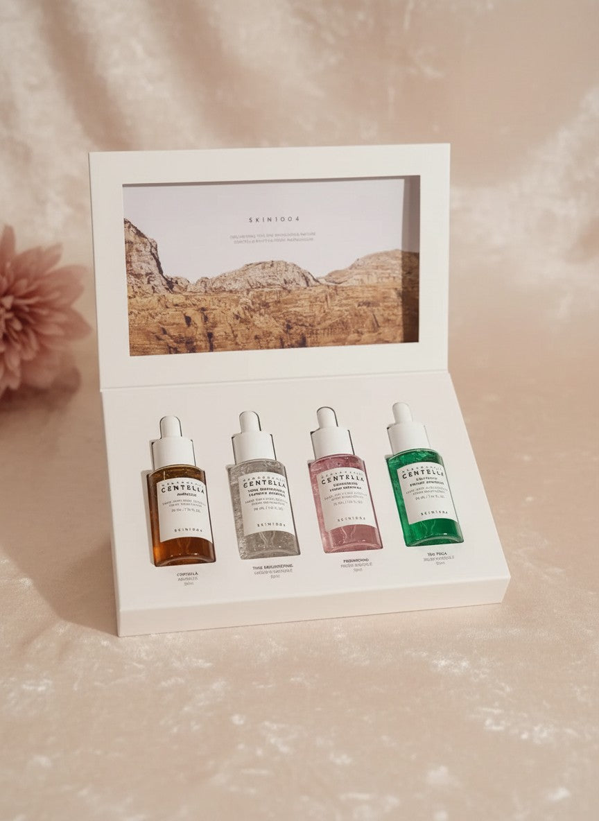 Kit de 4 ampollas faciales SKIN1004 Madagascar Centella de K-Chic Skin Especialidad en caja de regalo blanca