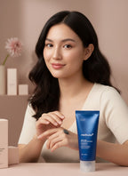 Mujer joven aplicando mascarilla de barro MEDICUBE Zero Pore en la mano, producto de K-Chic Skin Especialidad