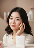 Mujer joven usando mascarilla en gel K-Chic Skin Especialidad PDRN Pink Collagen para hidratar y reafirmar la piel
